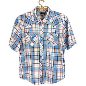 Denver Hayes Western Shirt Sz XL Plaid Button Up Pearl Snap Short Sleeve Cowboy
